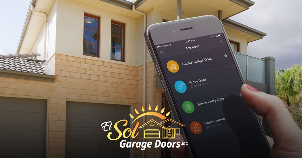 Smartphone app controlling a smart garage door opener.